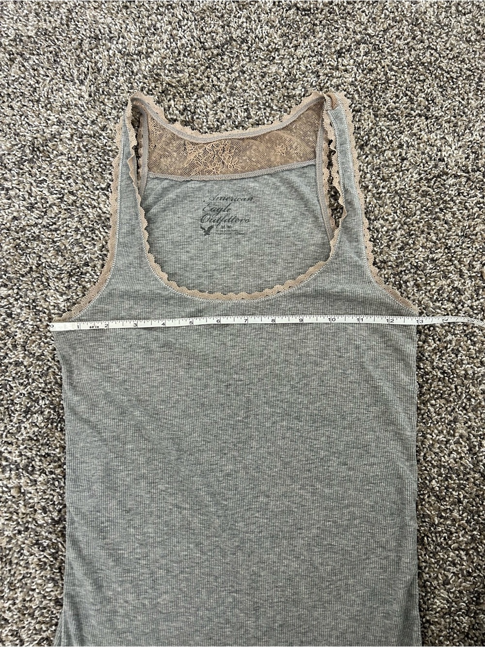 American Eagle Outfitters Gray Tank Top with Beige Lace Trim